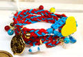 Woven Bracelet ft Steel, Murano, Pearls and Charms - RED/BLUE