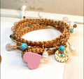Woven Bracelet ft Steel, Murano, Pearls and Charms - BEIGE2