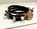 Woven Bracelet ft Steel, Murano, Pearls and Charms - BLACK