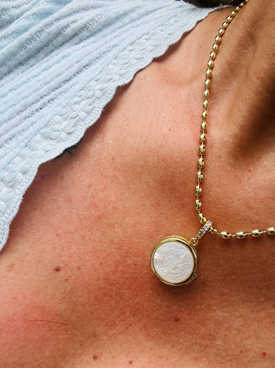 Adjustable Chain Pearl Pendant ft Saint Benedict