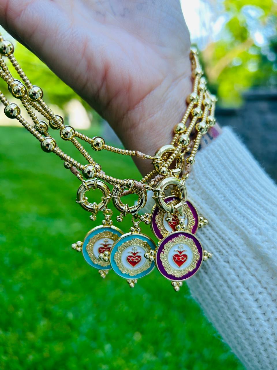 SACRED HEARTH Adjustable Necklace with rhodium-plated beads and Miyuki beads