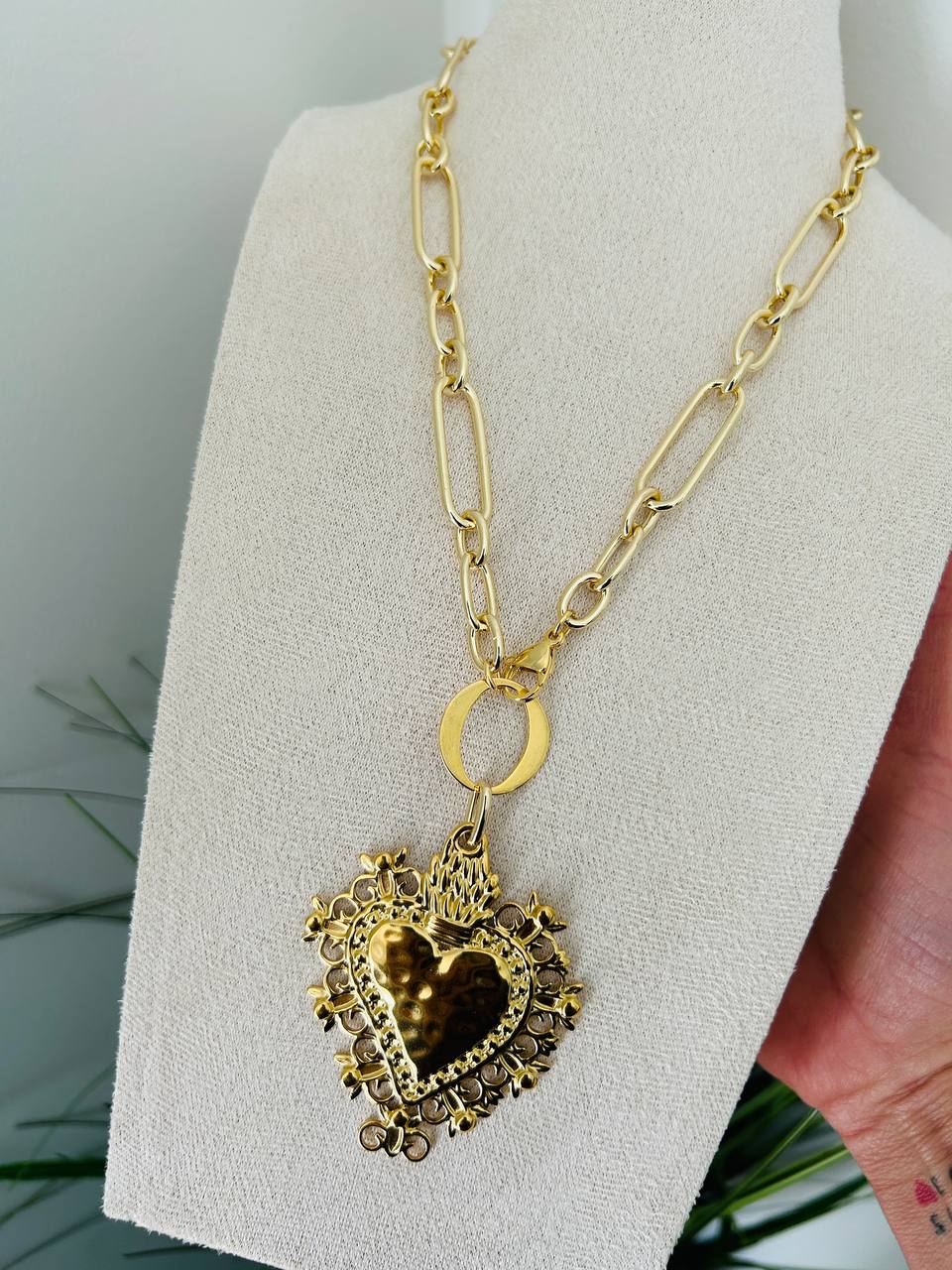 CROWN HEART | Adjustable rhodium cadena with gruesy eslabones