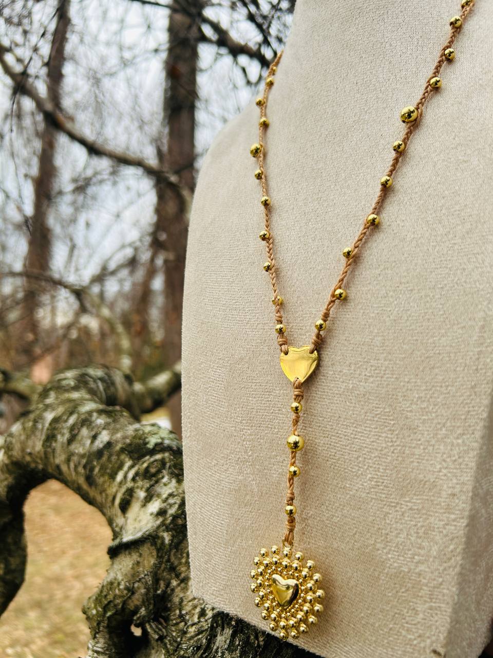 Adjustable braided cord necklace | LIGHT BROWN