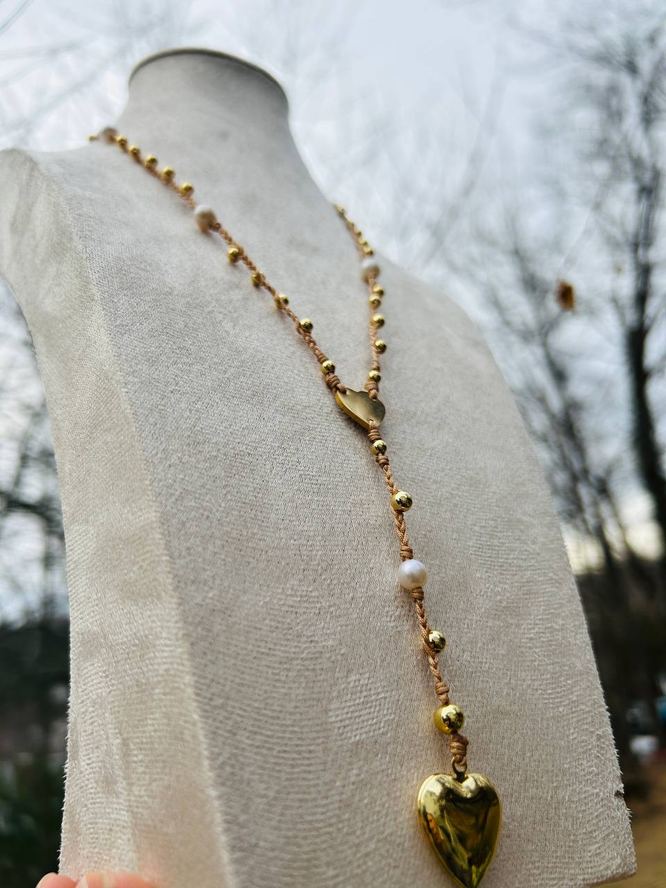 Adjustable braided cord necklace | BEIGE