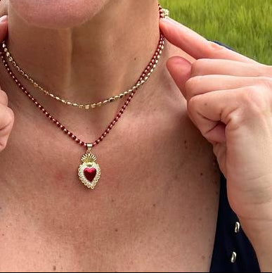 Adjustable necklace with Czech crystals, Miyuki beads, and a steel charm