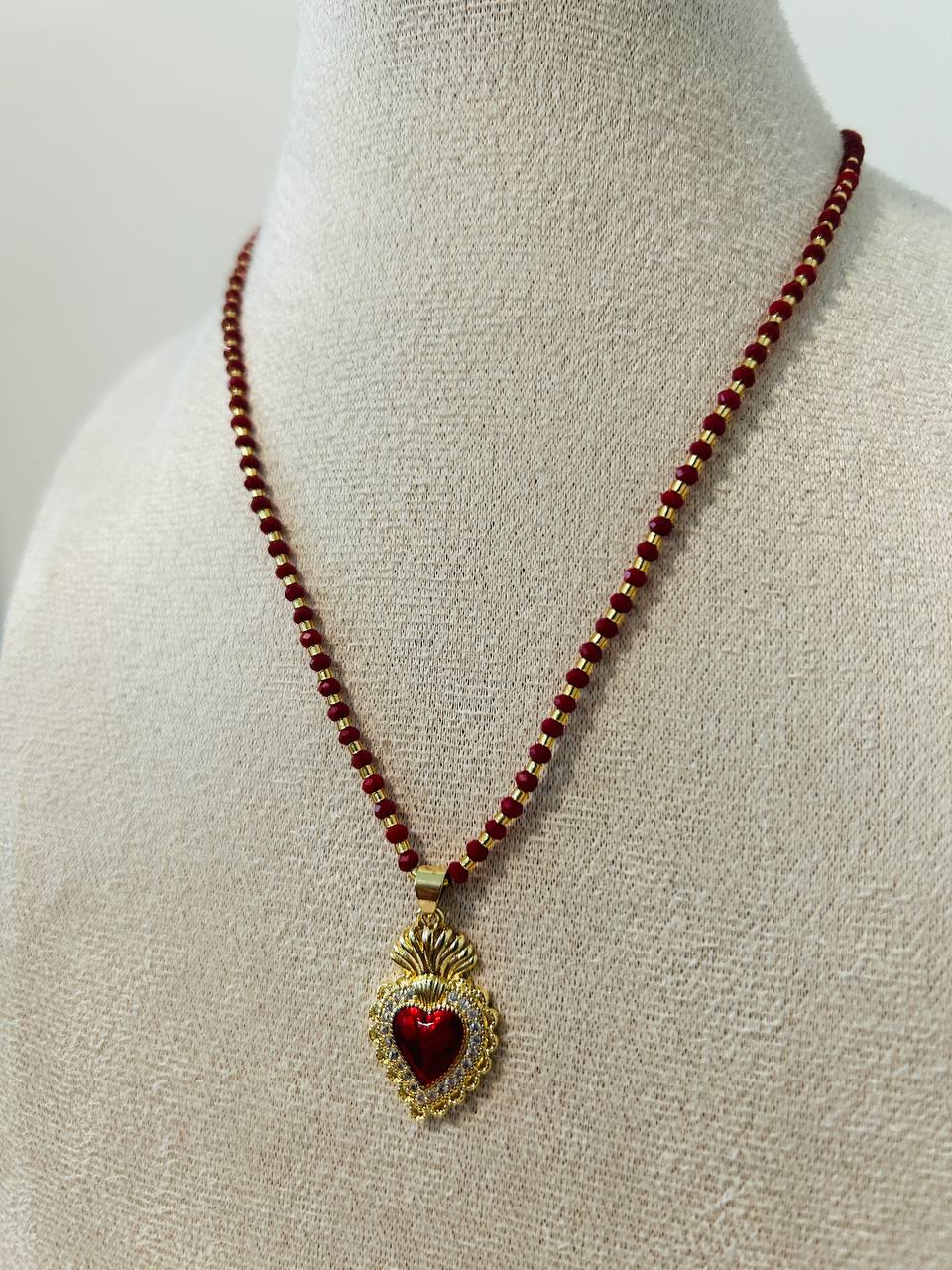 Adjustable necklace with Czech crystals, Miyuki beads, and a steel charm
