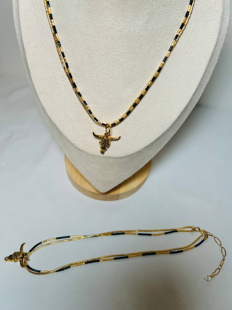Adjustable Double Necklace and Steel Charm